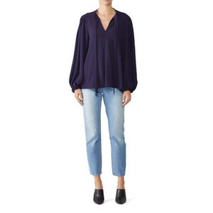 Elizabeth & James Savannah Blouse Tie-Neck Navy Size XS